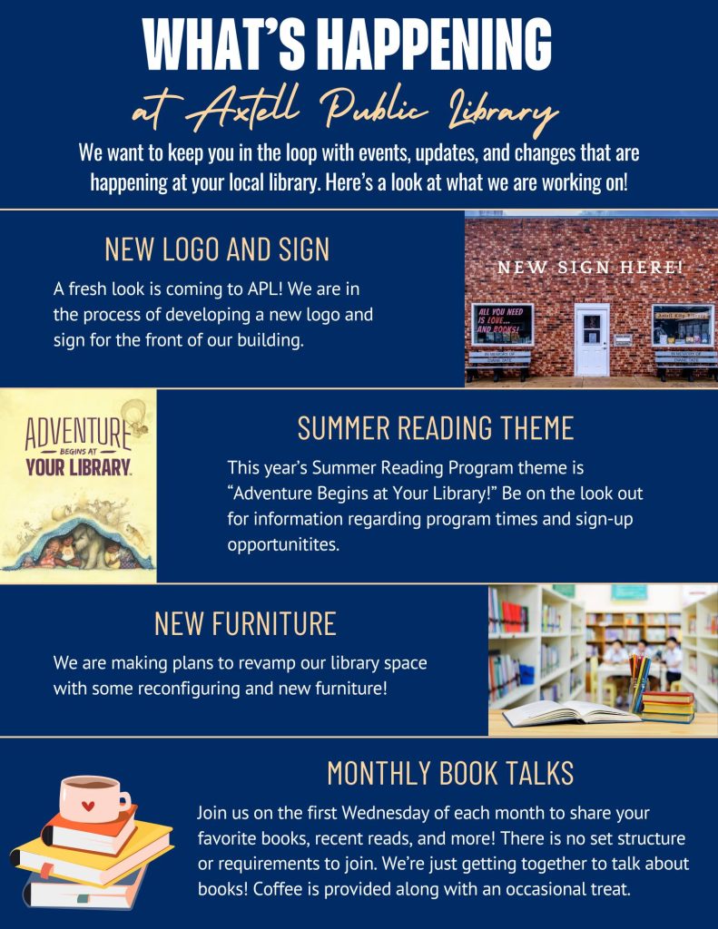 New logo and signage, new furniture, and monthly books talks