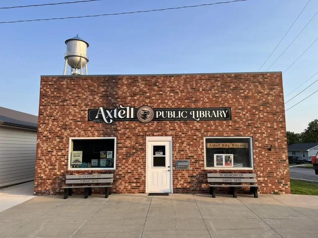 Front view of Axtell Library from the street